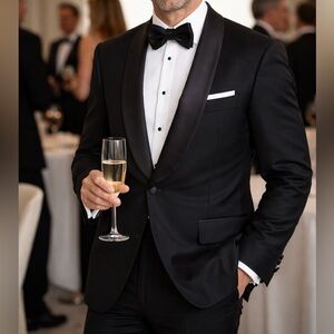 Christian Dior Monsieur Wool Tuxedo Blazer Jacket Black Shawl Satin Lapel 44R